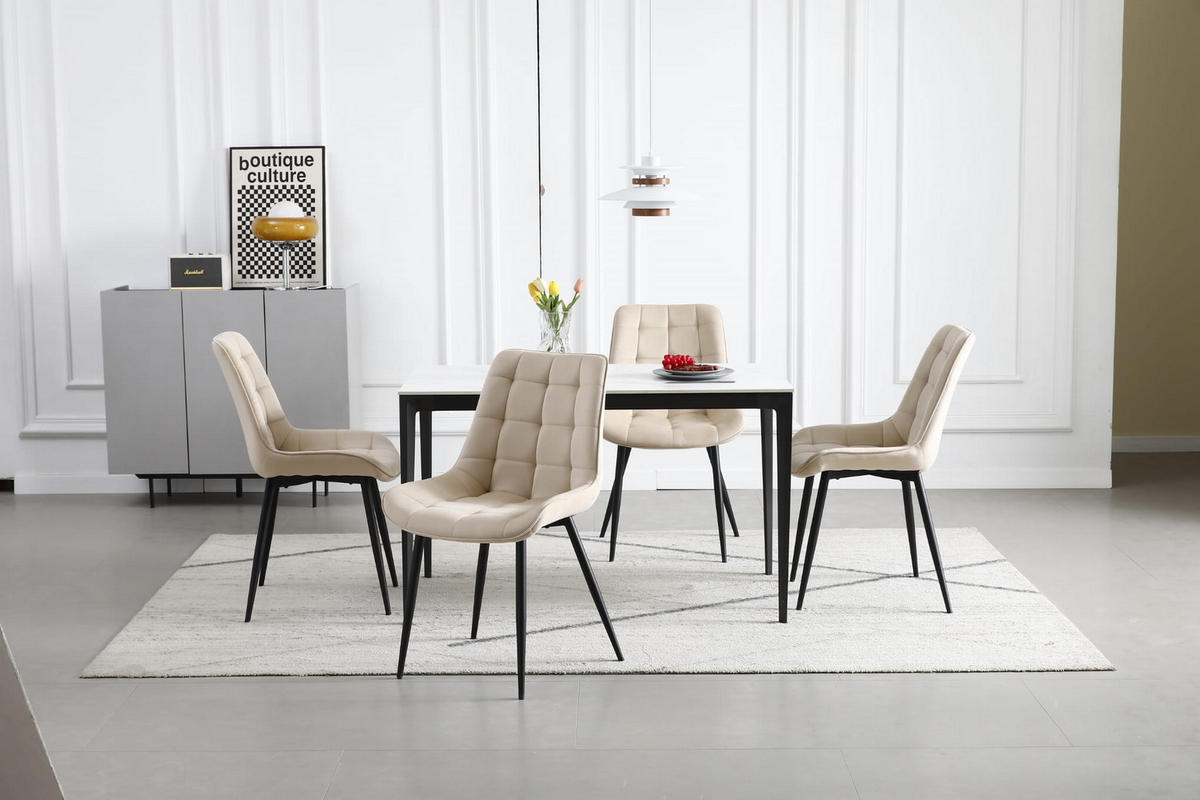 STUHL BARDI 4-er Set, Beige, Schwarz, mit Samtstoff gepolstert - Hellgrau, Textil/Metall (54/84/61cm) - Komodee