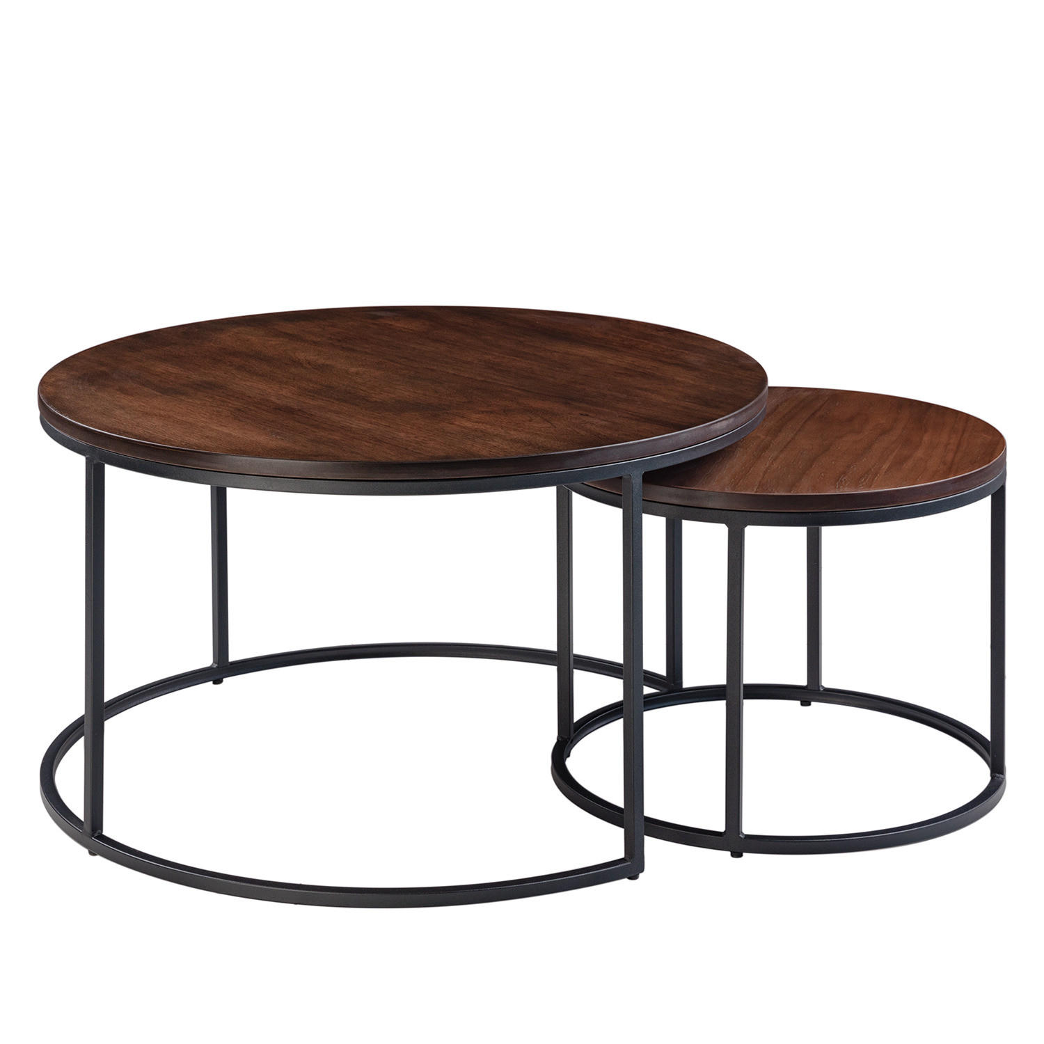 COUCHTISCHSET - 2er-Set - Walnuss / Schwarz - Walnussfarben, Holzwerkstoff/Metall (80/80/45cm) - home24