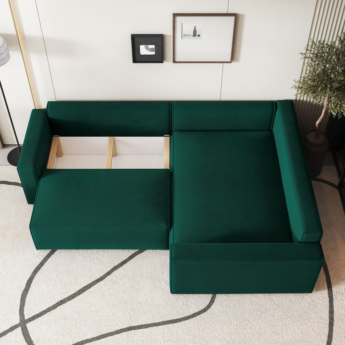 ECKSOFA ERONIS R-S Grün Velours-Stoff mit Schlaffunktion - Grün, Holz (265/194cm) - MASSENO