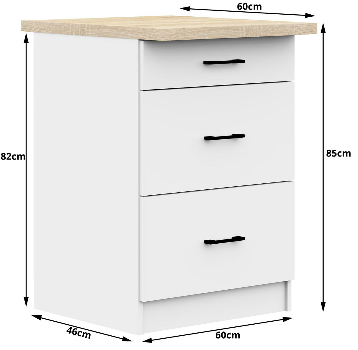 KÜCHENSCHRANK Weiß 46x60x85cm - Schwarz/Weiß, Holzwerkstoff/Kunststoff (60/85/46cm) - Akord