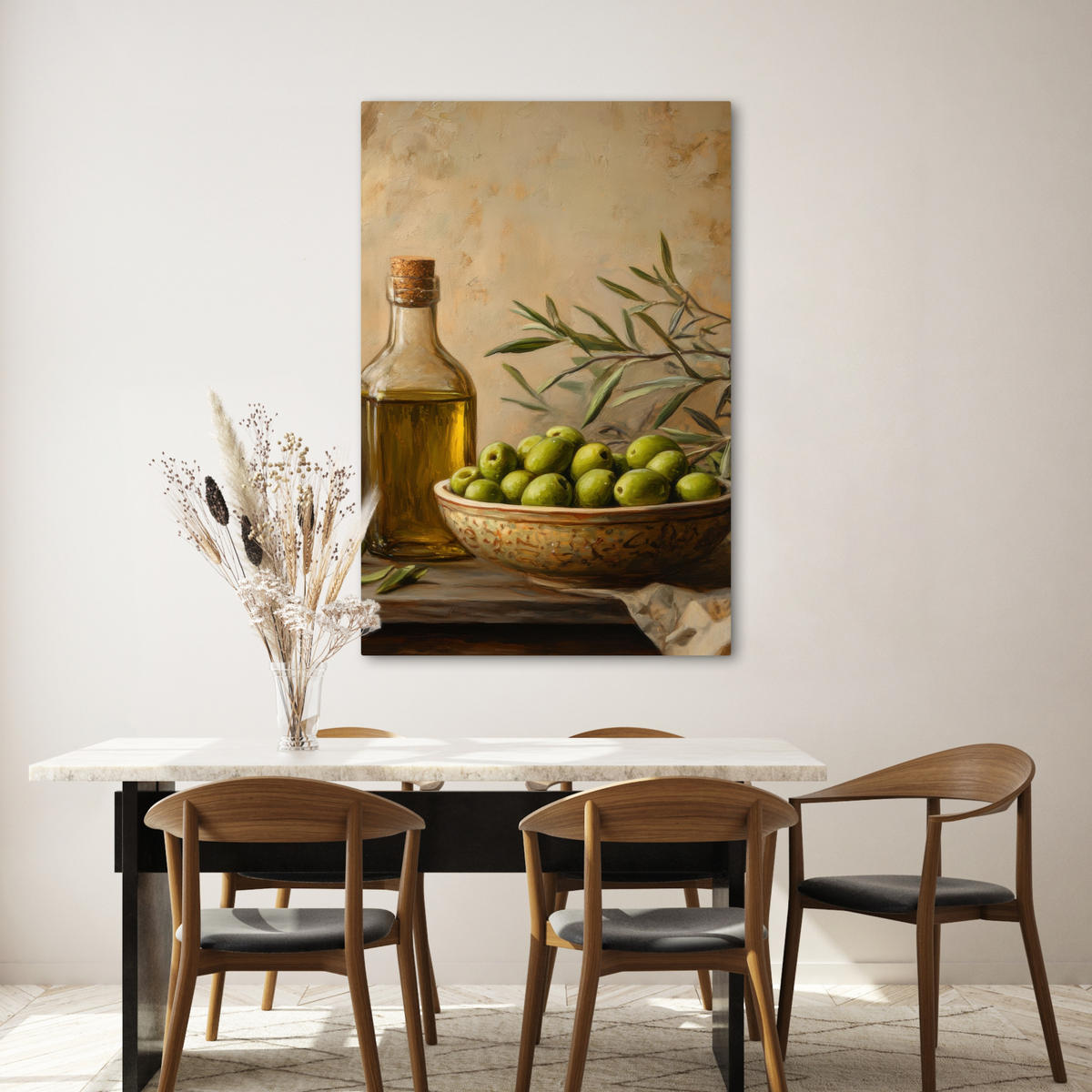 LEINWANDBILD Oliven - Stilleben - Vintage 80x120 cm - Olivgrün, Textil (80/120cm) - MuchoWow