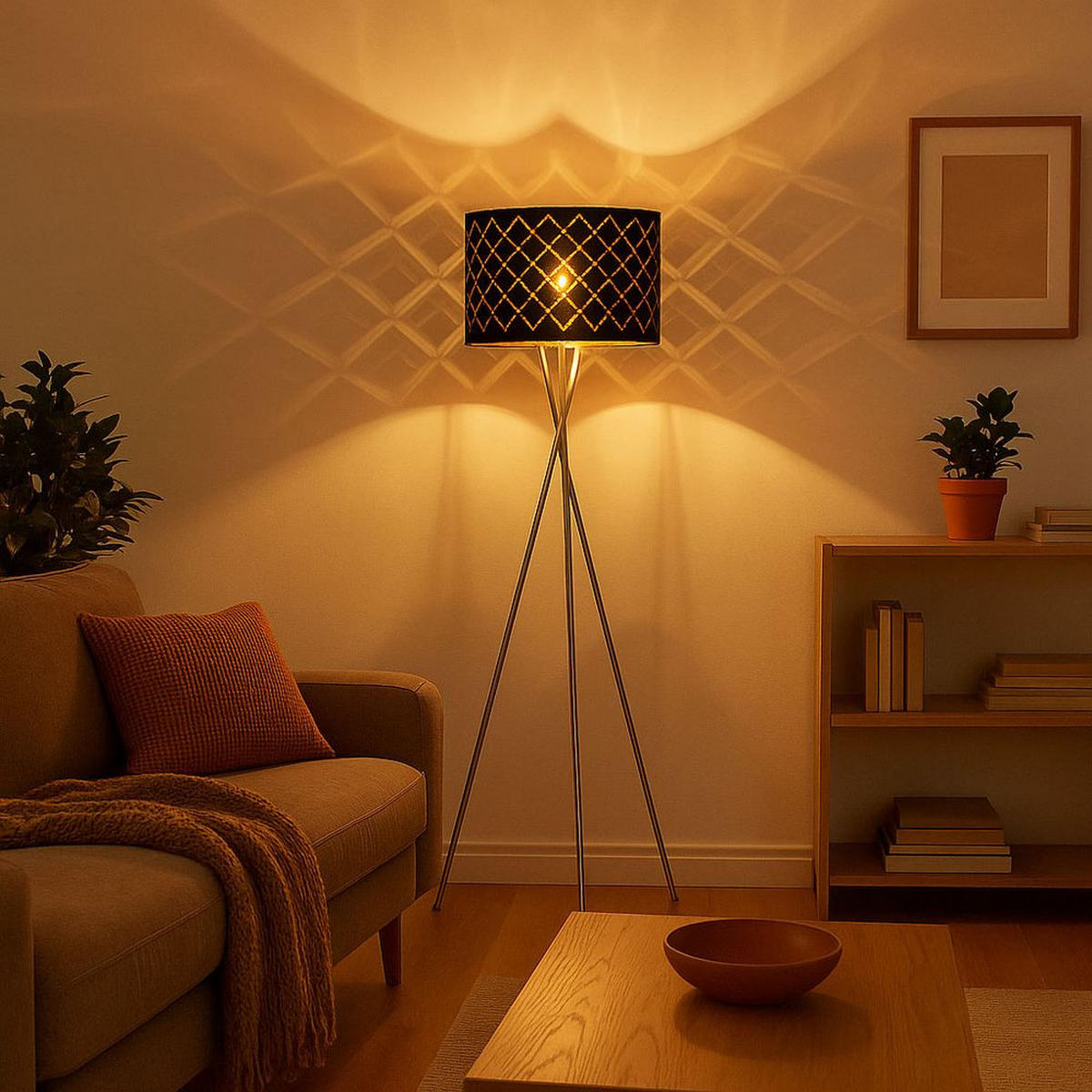 LED STEHLEUCHTE Metall Textil Schwarz Gold - Schwarz, Metall (62/62/158cm) - Globo Lighting