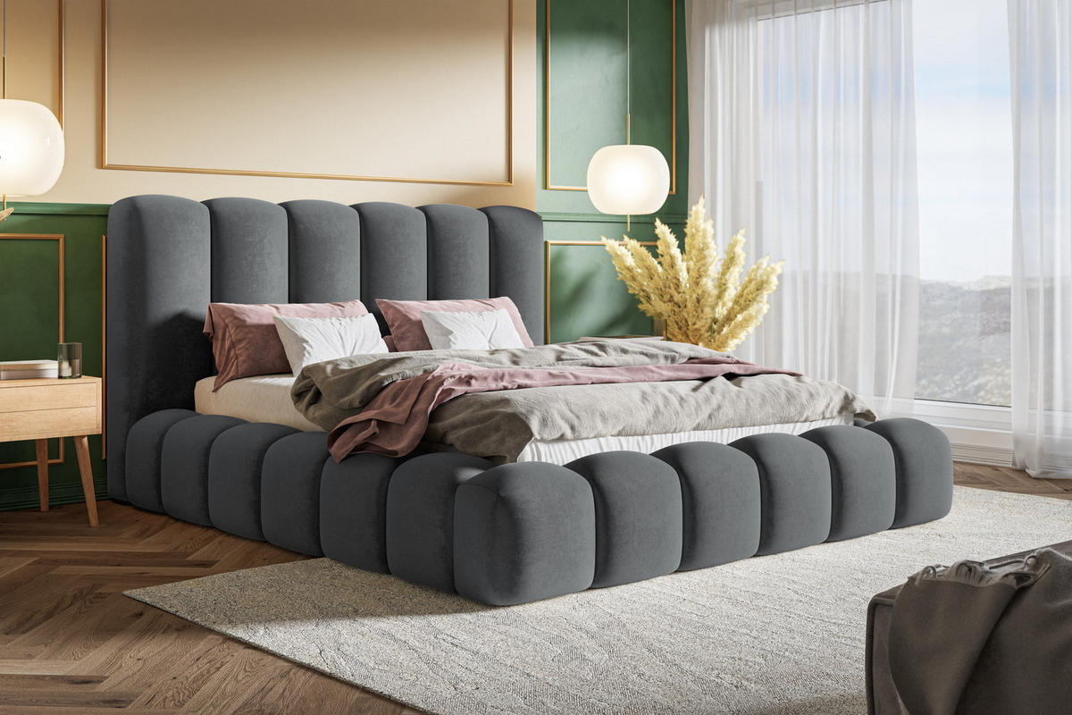 POLSTERBETT 160x200 cm Madeno mit Bettkasten, Samtstoff, Dunkelgrau - Dunkelgrau, Holz/Textil (160/200cm) - Emporius