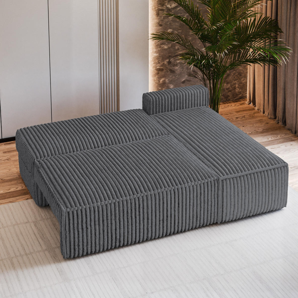 ECKSOFA BRISO T Graphitfarben Kordstoff mit Schlaffunktion - Graphitfarben, Holz (200/140cm) - MASSENO