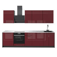 KÜCHENZEILE Fame-Line, Bordeaux Hochglanz/Anthrazit, 280 cm, AP Marmor - Bordeaux/Anthrazit, Holzwerkstoff (280/206.8/60cm) - Vicco