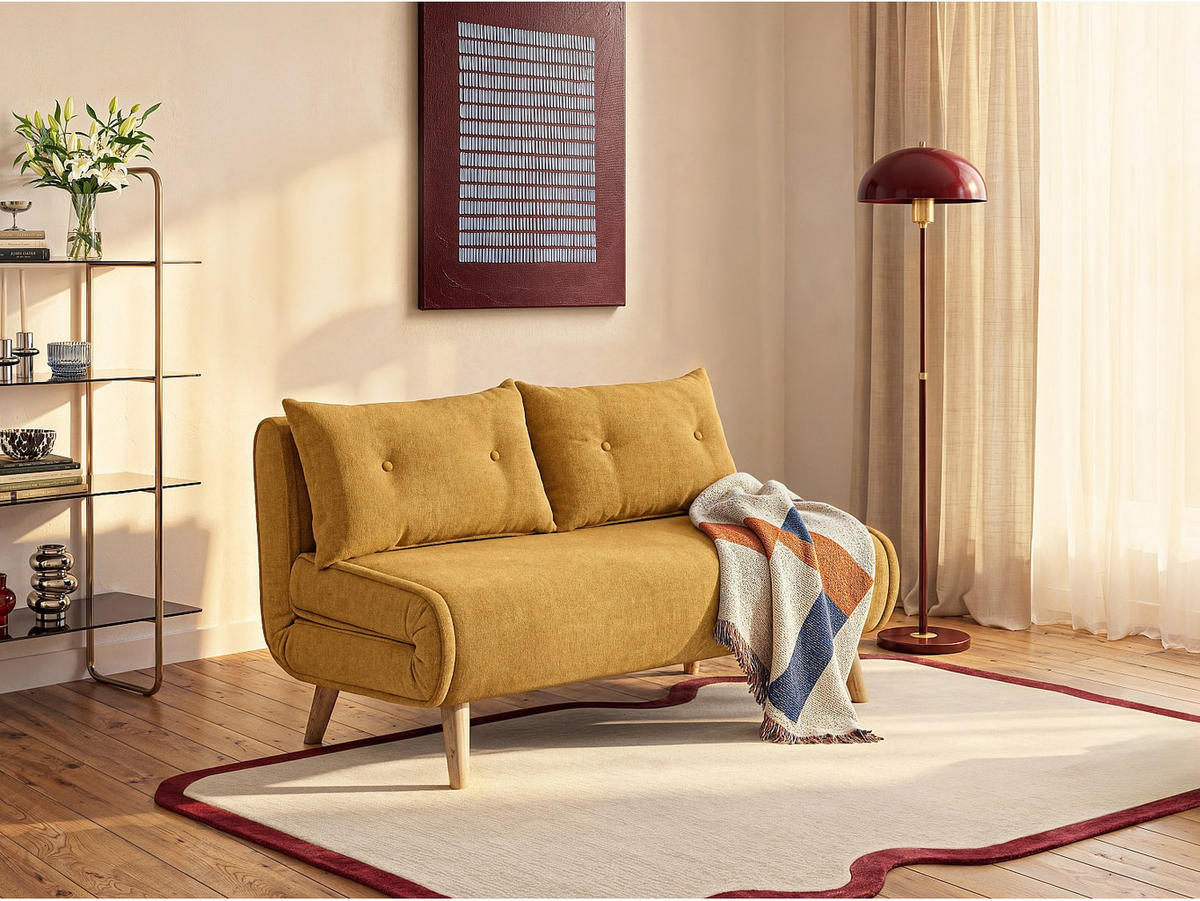 SCHLAFSOFA - 2 Personen - stoff - senffarben Valerio - Dunkelgelb, Holz/Textil (120/74/74cm) - Vente-Unique