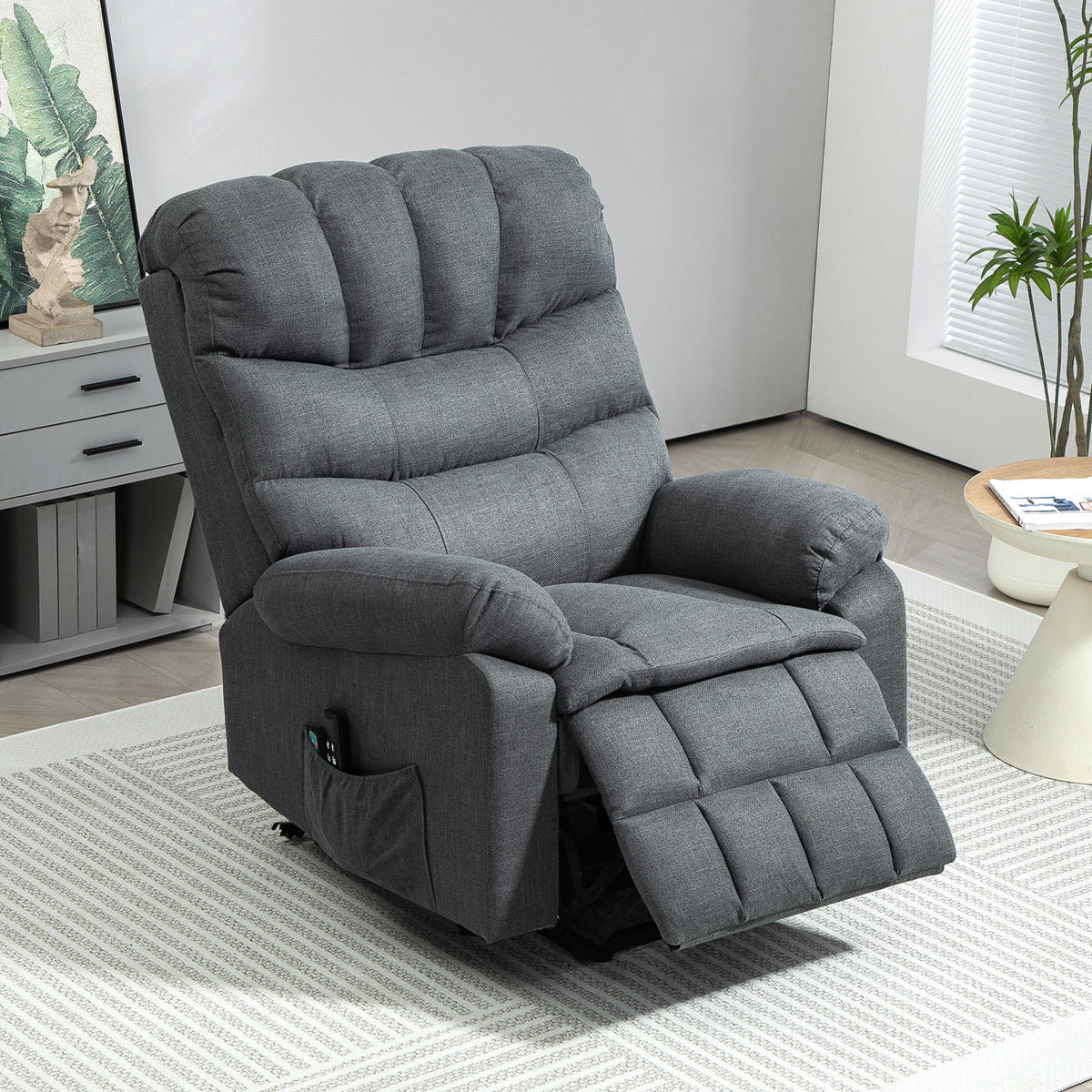 RELAXSESSEL Elektrisch Fernsehsessel mit Aufstehhilfe, Liegefunktion, Dunkelgrau - Dunkelgrau/Schwarz, Textil/Metall (93/112/100cm) - HOMCOM
