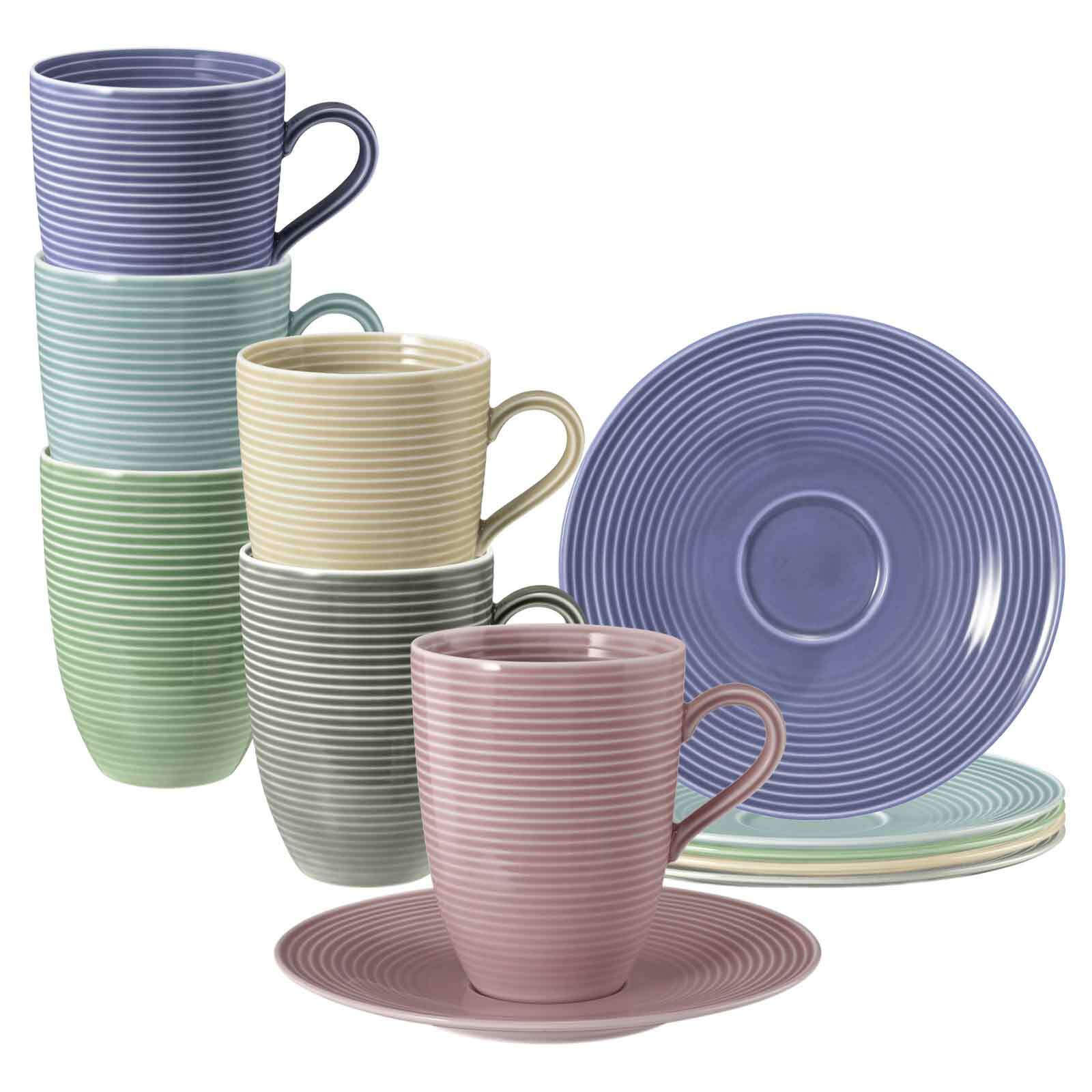 HENKELBECHER MIT UNTERTASSEN Beat Color Glaze Mixed 350 ml 6er Set - Multicolor, Keramik (16.7/12.8/16.7cm) - Seltmann Weiden