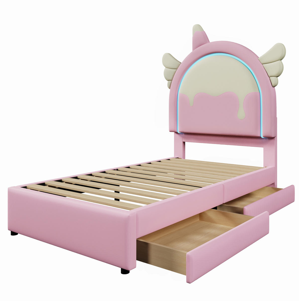 POLSTERBETT mit Leuchtleiste und 2 Schubladen 90x200 cm PU Pink - Pink, Holz (90/200cm) - Meubliv