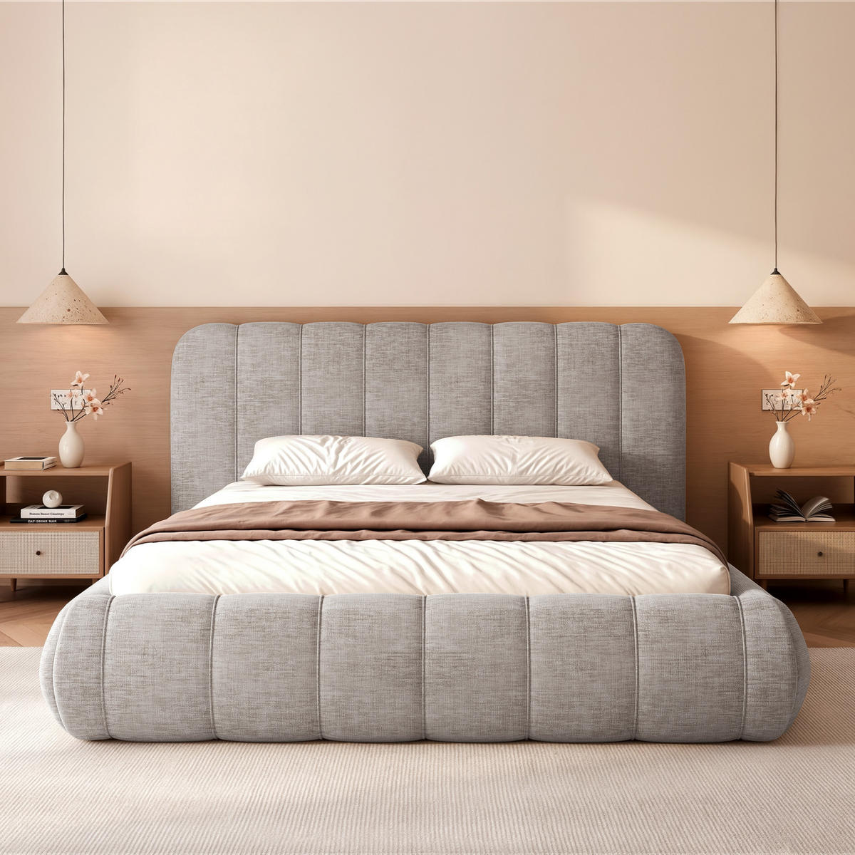 POLSTERBETT Gallo 160x200 cm Hellgrau Chenille – (Doppelbett mit Bettkasten, Lattenrost, voluminöses Kopfteil) - Hellgrau, Holz/Holzwerkstoff (160/200cm) - Ravio