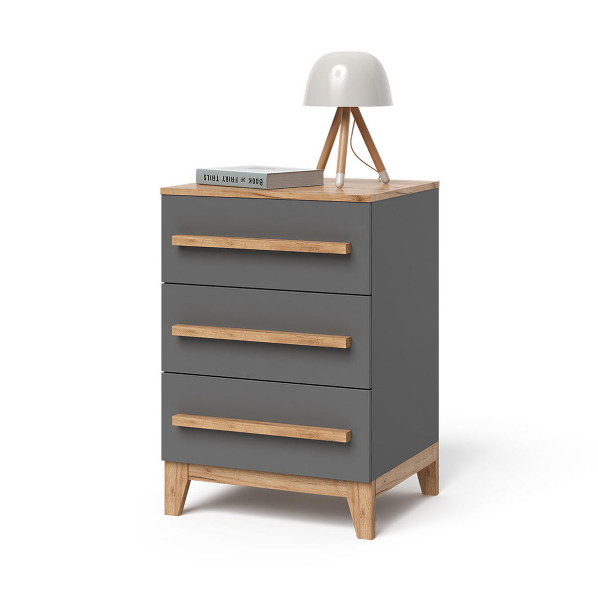 KOMMODE Malia Grau/Artisan 60 x 88 cm mit 3 Schubladen - Hellgrau/Grau, Holzwerkstoff (60/88/53.4cm) - VitaliSpa