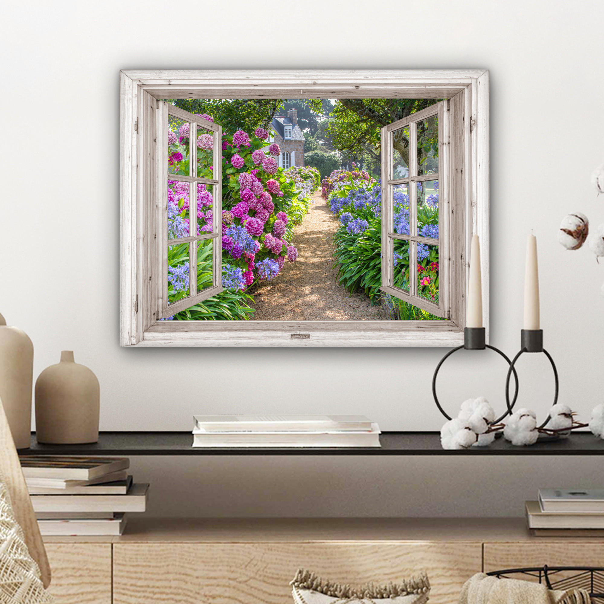 LEINWANDBILD Hortensie - Durchsichtig - Blumen - Sommer - Lila - Weg 40x30 cm - Lila, Textil (40/30cm) - MuchoWow