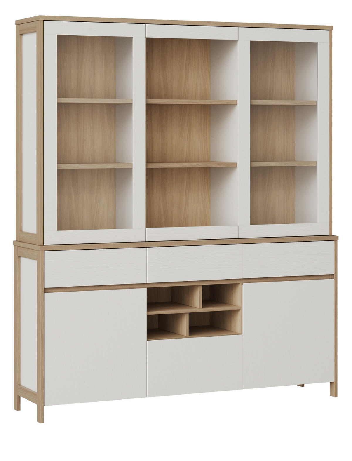 BUFFET weiß, Eiche, Buffetschrank skandinavisch 164 cm mit Soft-Close, Finnes - Eichefarben/Weiß, Glas/Holzwerkstoff (164/195/39cm) - Furn.Design