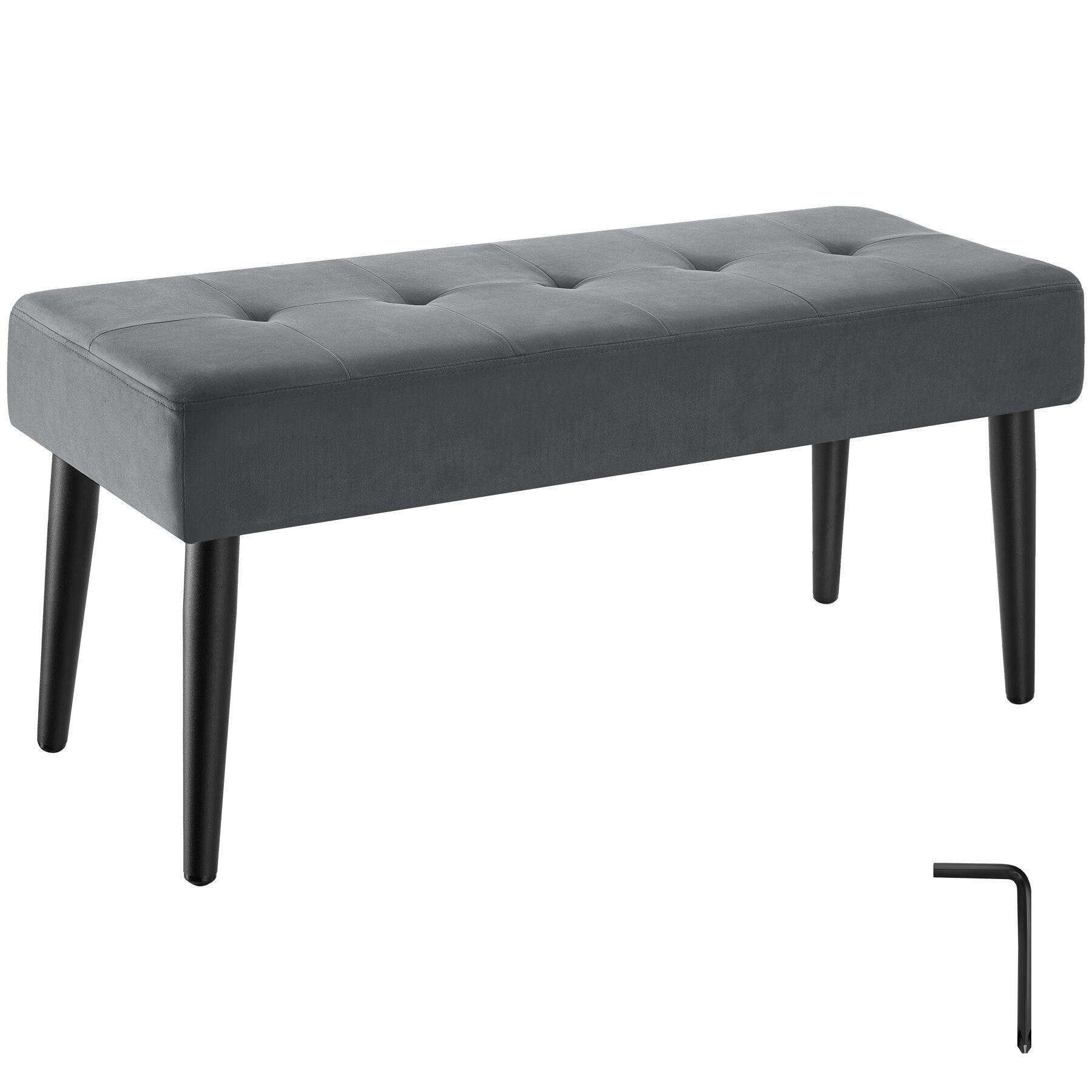 SITZBANK Glora, Belastbarkeit 220 kg, 95 x 38 x 45 cm, Samtoptik grau - Samtahornfarben, Holz (95/45/38cm) - tectake