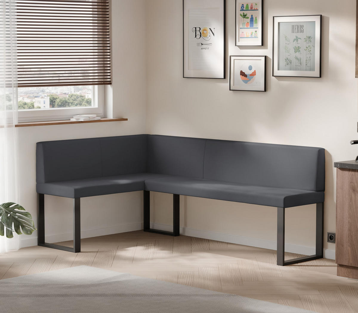 ECKBANK links SANA U Kunstleder glatt, 128/168 cm Grau - Grau, Kunststoff/Textil (128/168cm) - Idohome