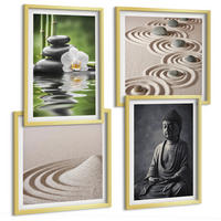 BILDER SET 4er Set - 50x50 cm & 40x60 cm Goldrahmen - Ein entspannter Buddha am Strand - Goldfarben, Kunststoff (50/50cm) - TULUP