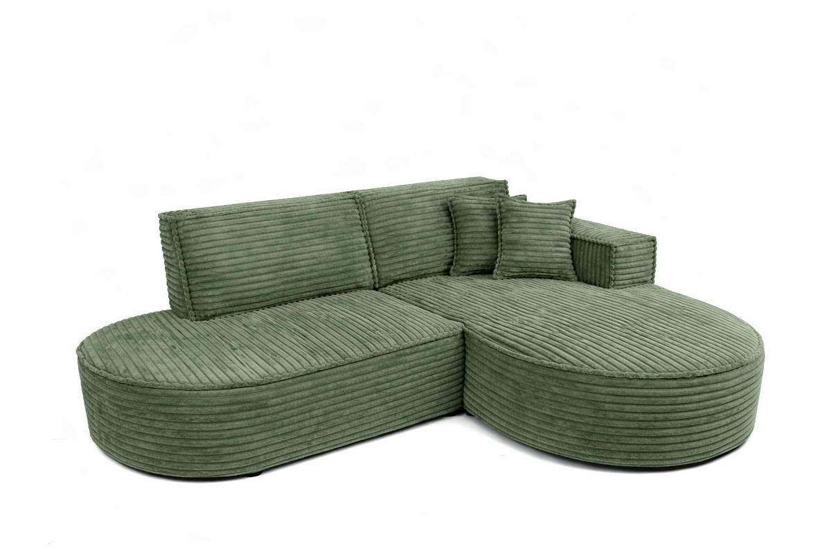 ECKSOFA L-Form, Cordstoff Velo, Olive, Rechts, Modena Studio - Olivgrün, Holz (236/165cm) - Kaiser Möbel