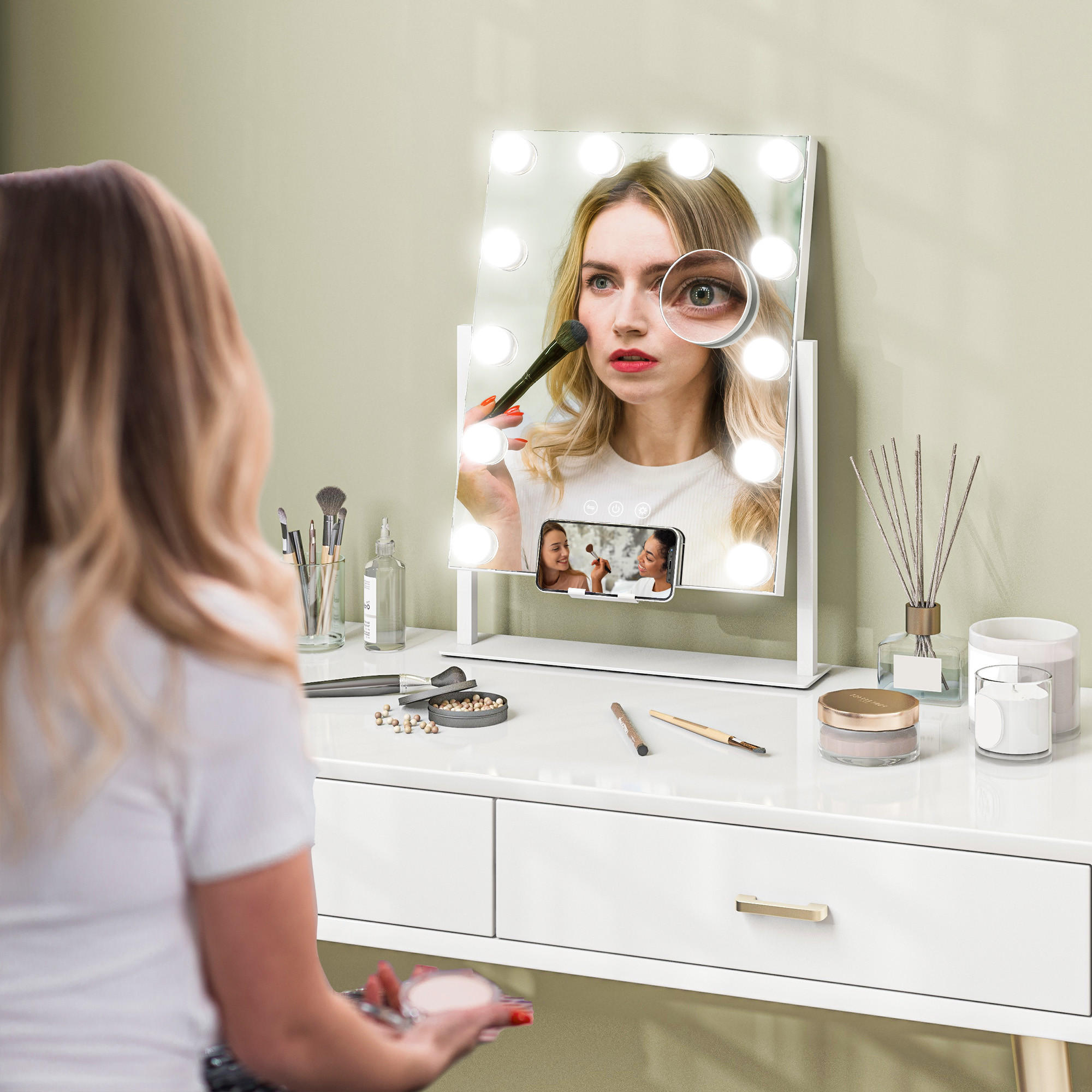 Thumbnail - Homcom Hollywood, Weiß, Glas, 8.5x45.5x36.5 cm, Spiegel, Schminkspiegel