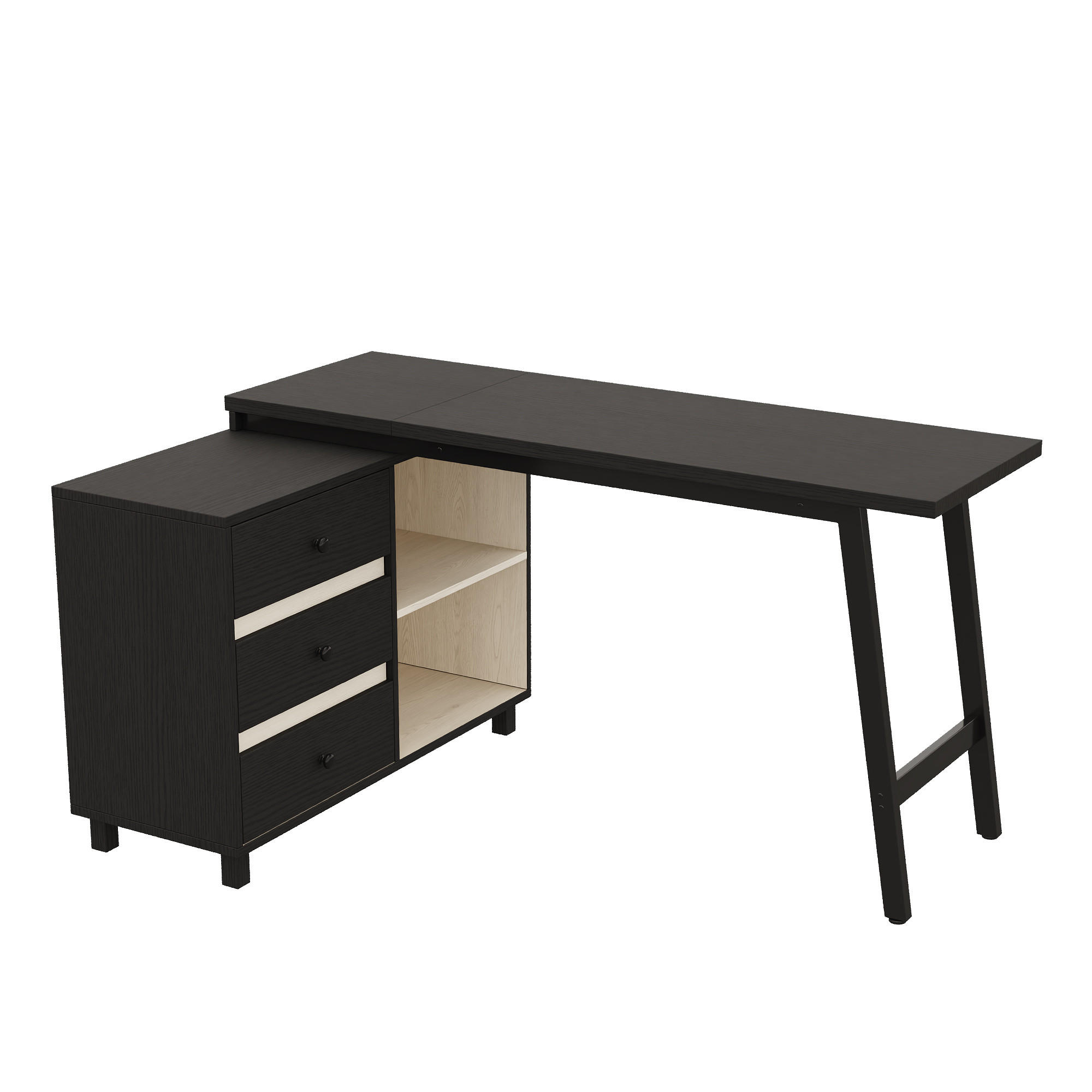 ECKSCHREIBTISCH Schwarz-Weiß 150/100/76 cm mit 3 Schubladen und 2 offenen Fächern - Schwarz, Holzwerkstoff (100/150/76cm) - PANGIVO