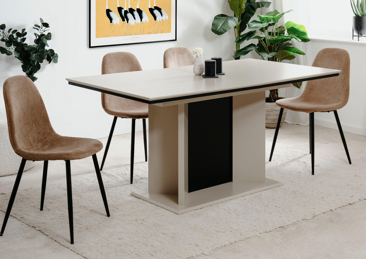 ESSTISCH sand, schwarz, Säulentisch ausziehbar 160 - 200 x 90 cm - Sandfarben/Schwarz, Holzwerkstoff (160/90/76cm) - Furn.Design