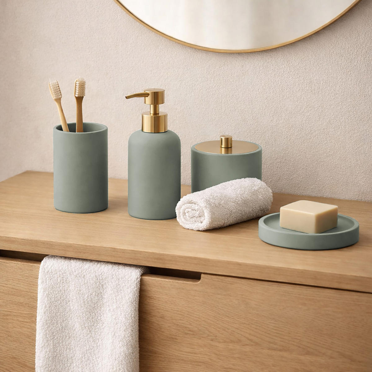 ZAHNPUTZBECHER Oria Ø 7 cm, 10 cm - Grün, Kunststoff (7/10/7cm) - Douceur d´intérieur