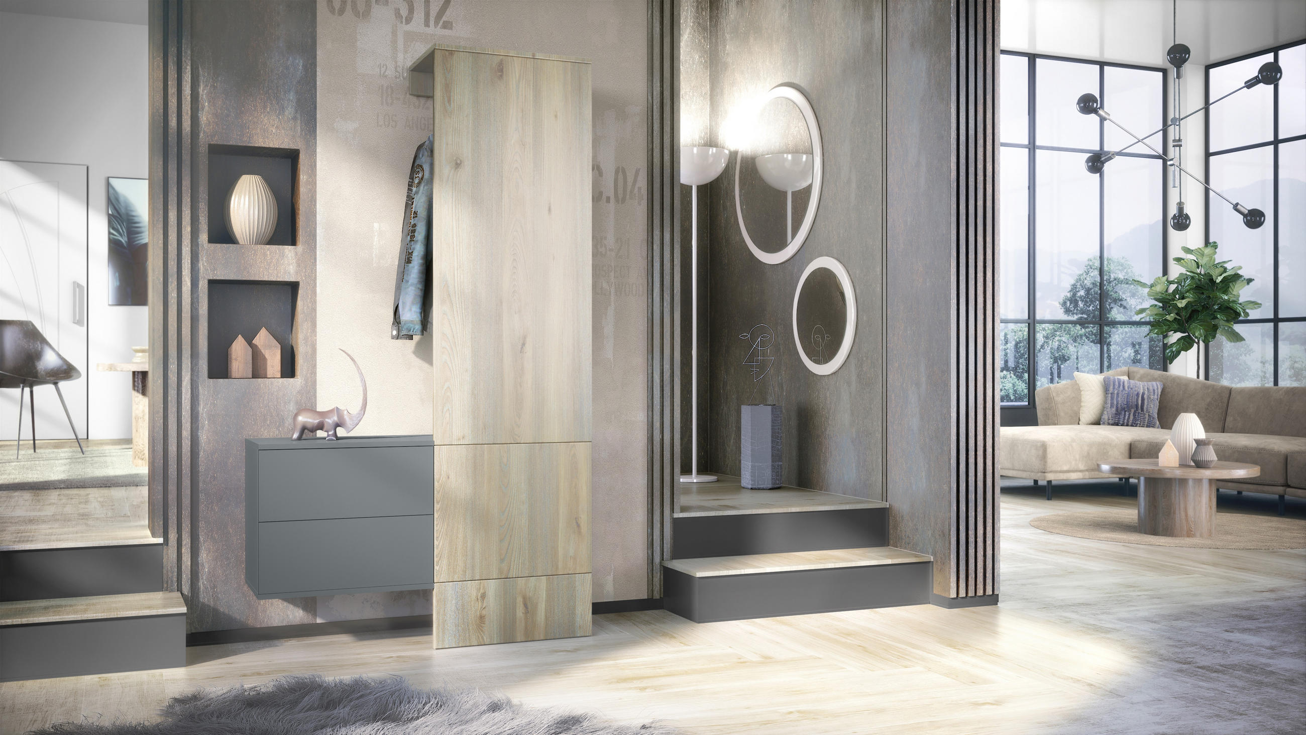 GARDEROBE Carlton Paneel in Eiche Nordic - Silbereichenfarben, Holzwerkstoff (105/193/35cm) - Vladon