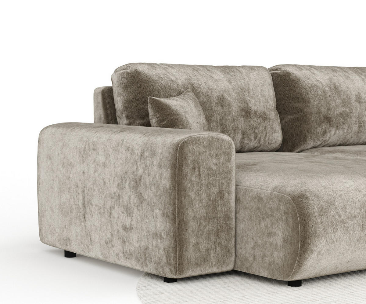 PANORAMASOFA Zanzibar Beige Chenille - Beige/Schwarz, Holz/Holzwerkstoff (325/79/144cm) - Maison de Reve