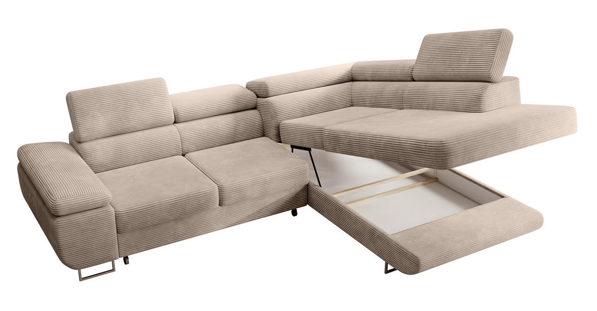 ECKSOFA Stevil Dunkelbeige Cordbezug - Silberfarben/Mokka, Textil/Metall (275/203cm) - Selsey