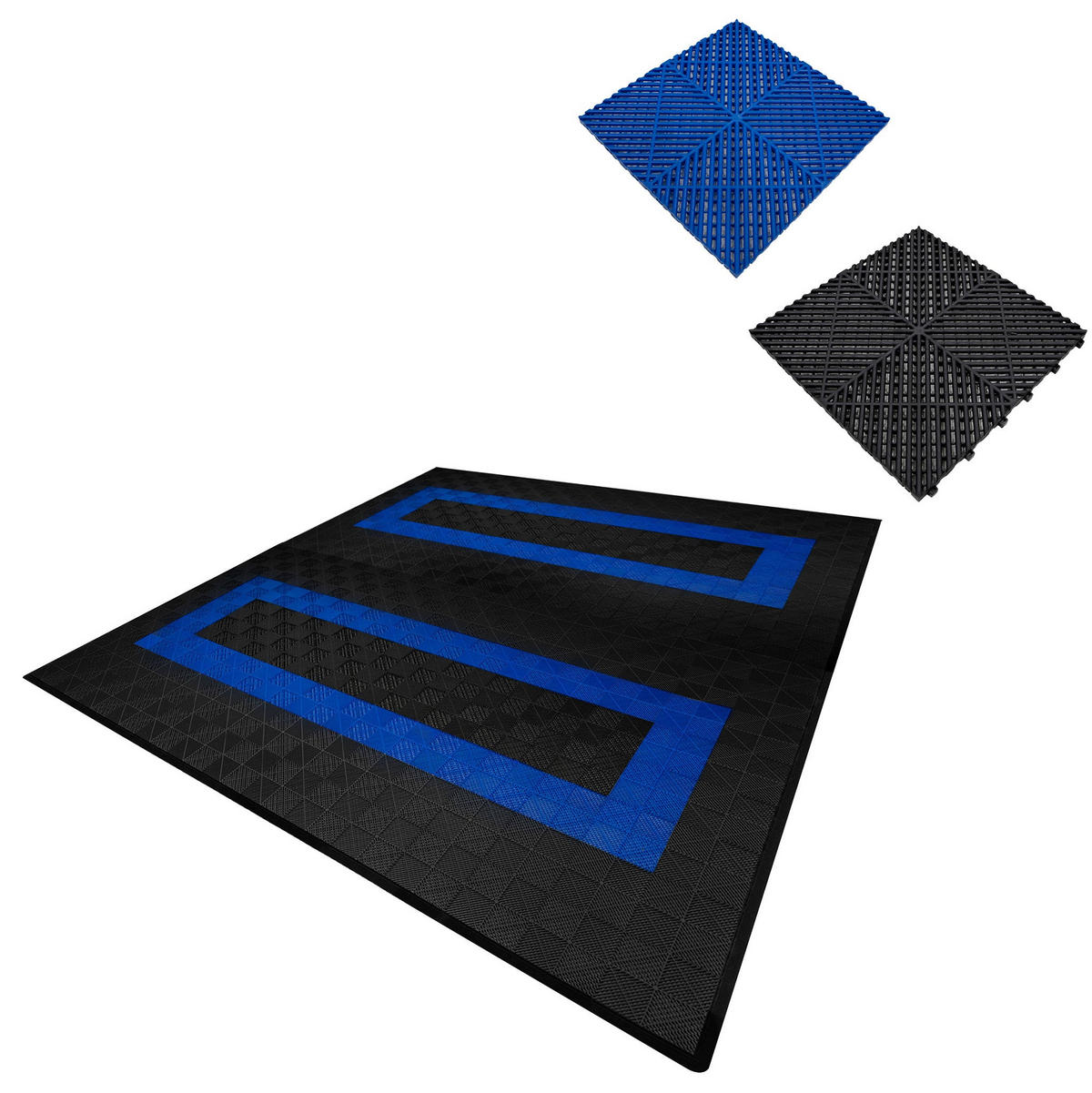GARAGENBODENFLIESEN Belüftete mit Kanten – 165 Schwarz und 60 Blau - Schwarz, Kunststoff (40/1.8/40cm)