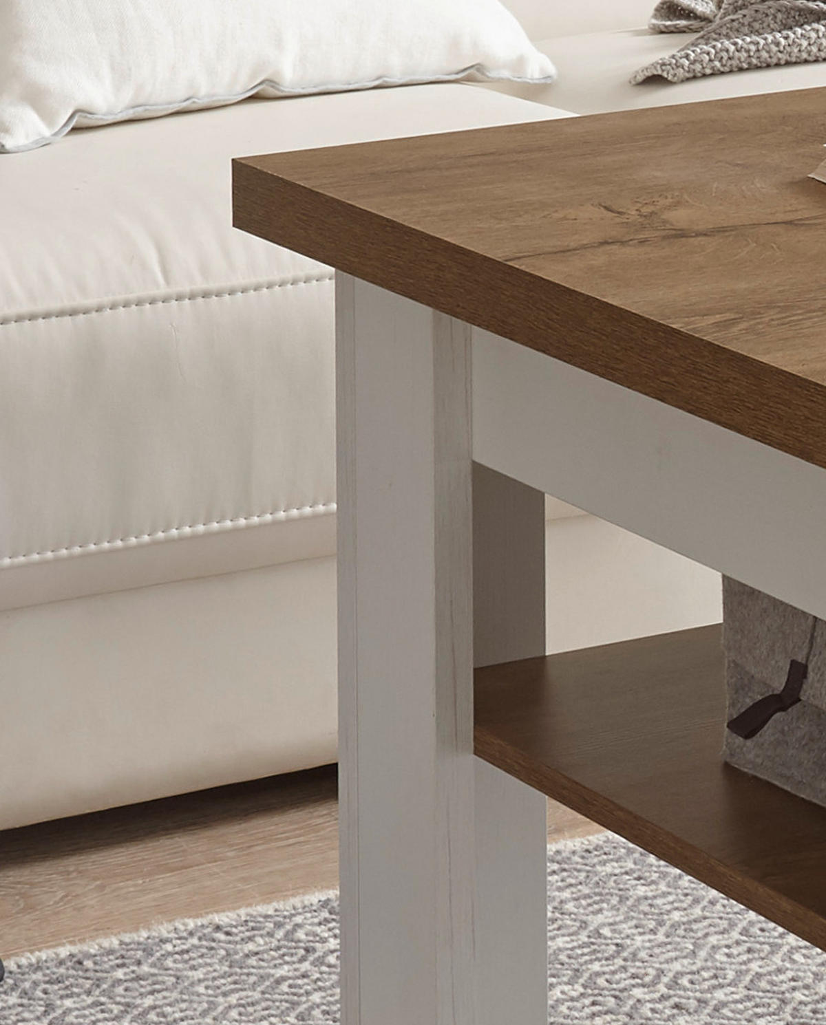 COUCHTISCH weiß Pinie, Eiche hell Landhaus Beistelltisch 70 x 70 cm - Eichefarben/Weiß, Holzwerkstoff (70/70/53cm) - Furn.Design