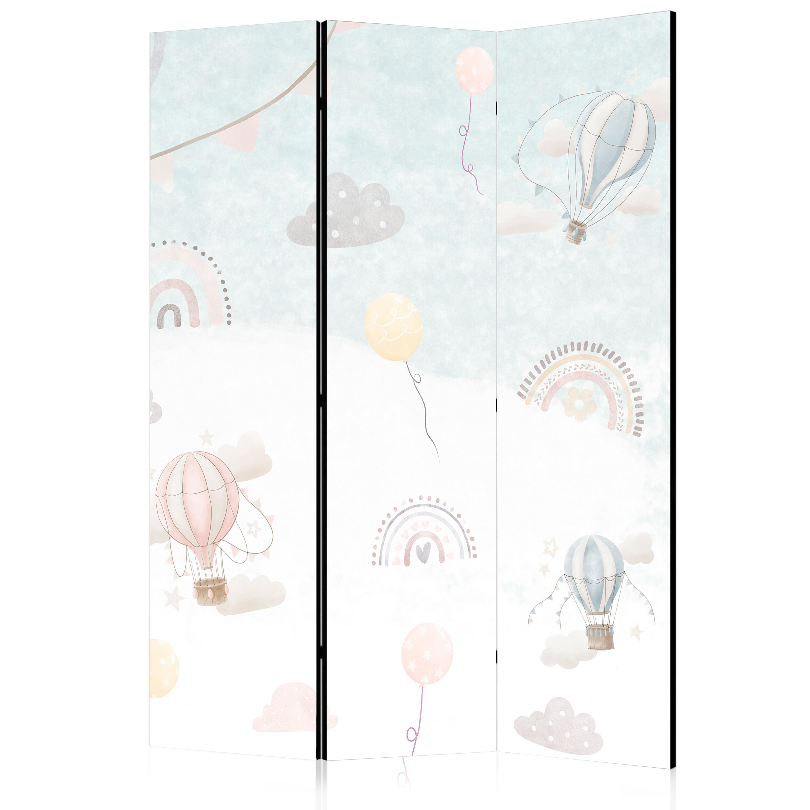 PARAVENT Einseitig Bedruckter 3-tlg 135x172 cm Regenbogen Ballons Wolken - Multicolor, Holz/Textil (135/172/3cm) - Muralo