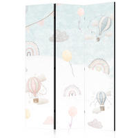 PARAVENT Einseitig Bedruckter 3-tlg 135x172 cm Regenbogen Ballons Wolken - Multicolor, Holz/Textil (135/172/3cm) - Muralo
