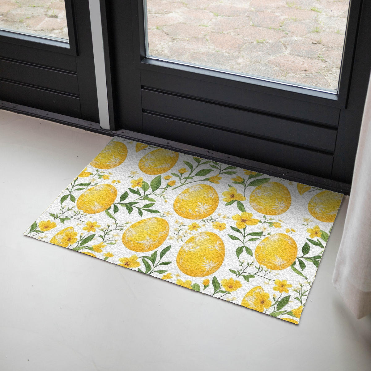 FUSSMATTE Blumen - Ostereier - Gelb Teppichmatte 90x60 cm - Gelb, Kunststoff (60/90cm) - MuchoWow