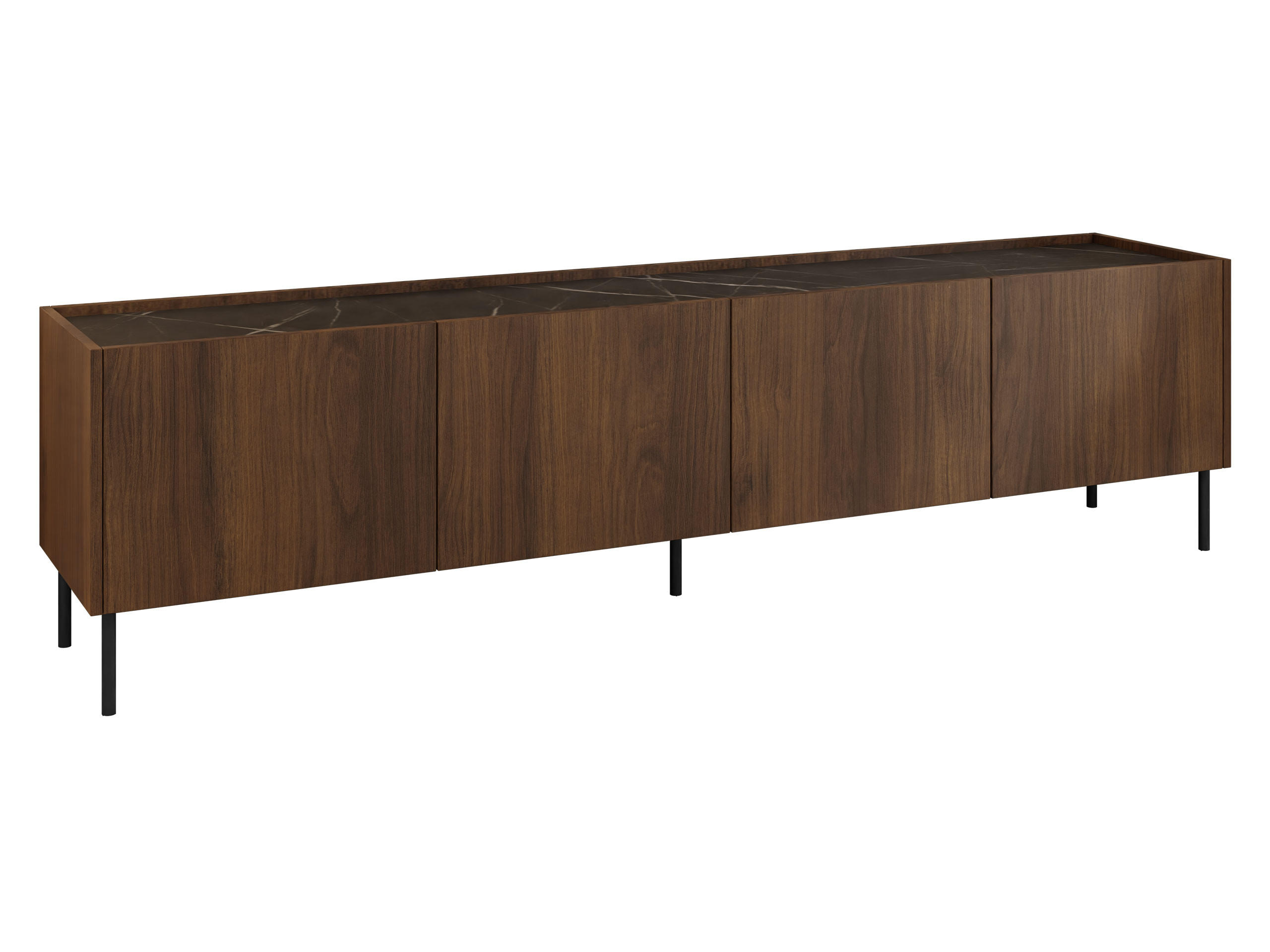 TV-LOWBOARD Tewos 200 2D - Nussbaumfarben/Schwarz, Holzwerkstoff/Metall (200/50/37cm) - MIRJAN24