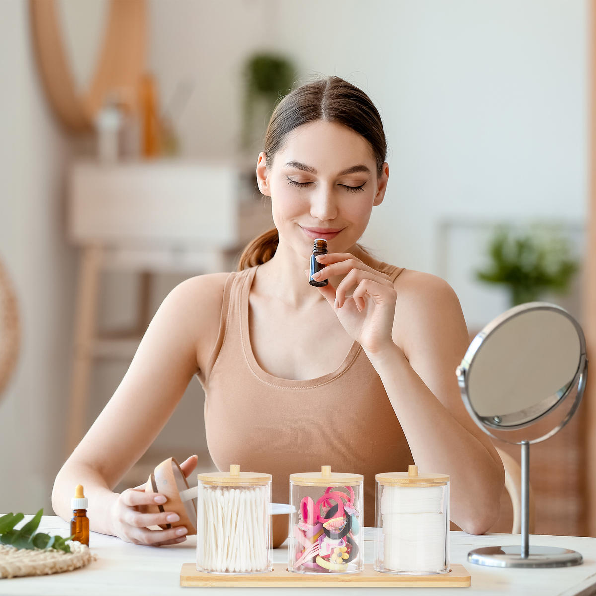 WATTESTÄBCHENBEHÄLTER - Multicolor, Holz/Kunststoff (27/11/9.5cm) - Relaxdays