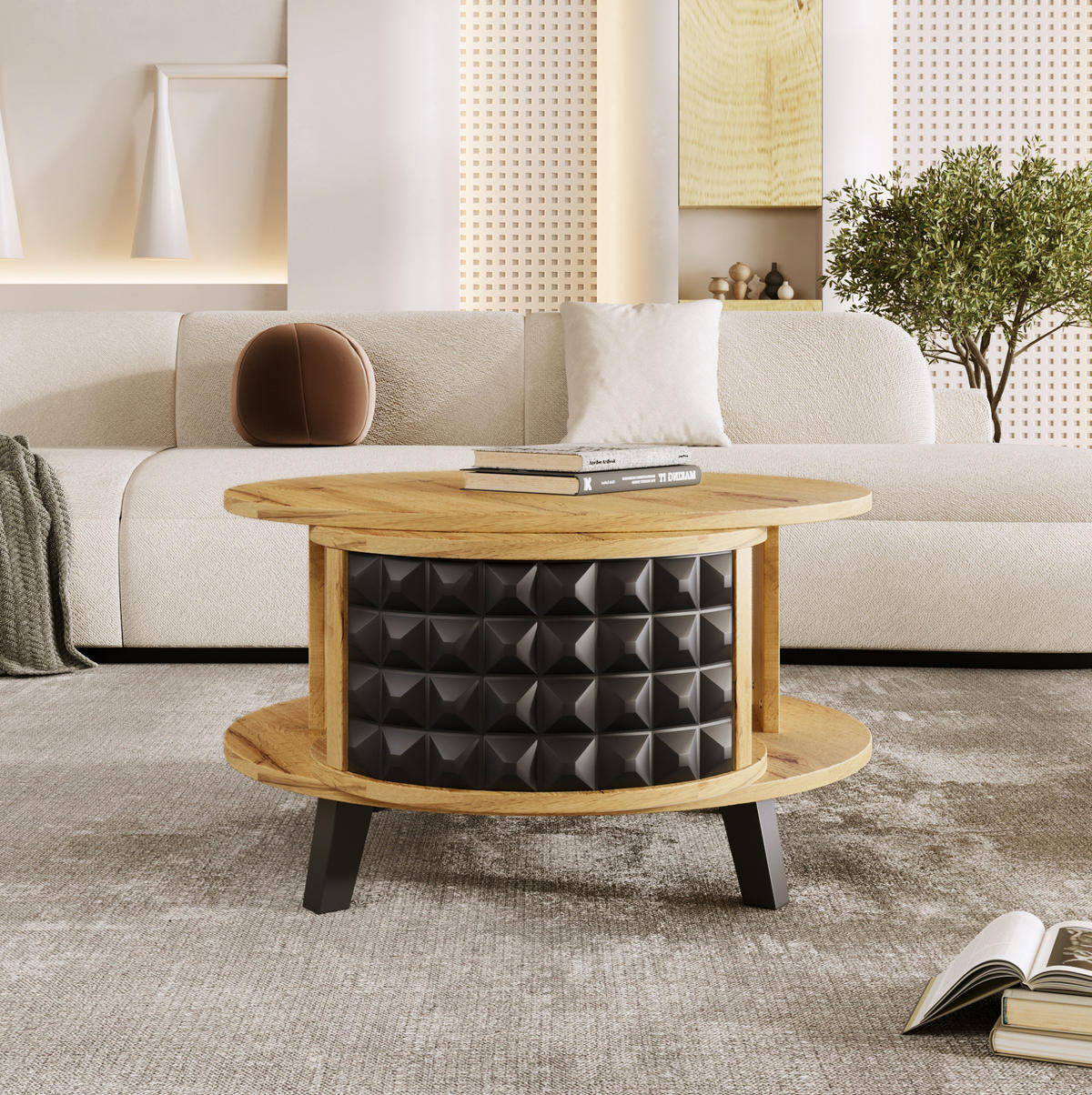 COUCHTISCH, Spanplatte in Natur mit drehbarer 360°-Aufbewahrung, 85,2/80/45,2 cm,Naturfarben - Naturfarben, Holzwerkstoff (85.2/80/45.2cm) - Redom