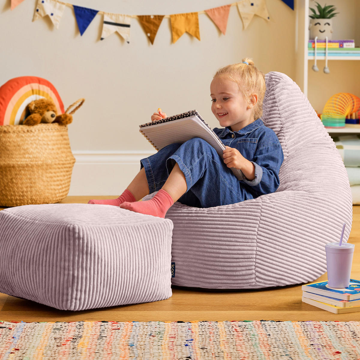 KINDERSITZSACK mit Hocker Dalton Cord - Flieder, Textil (69/59/65cm) - icon
