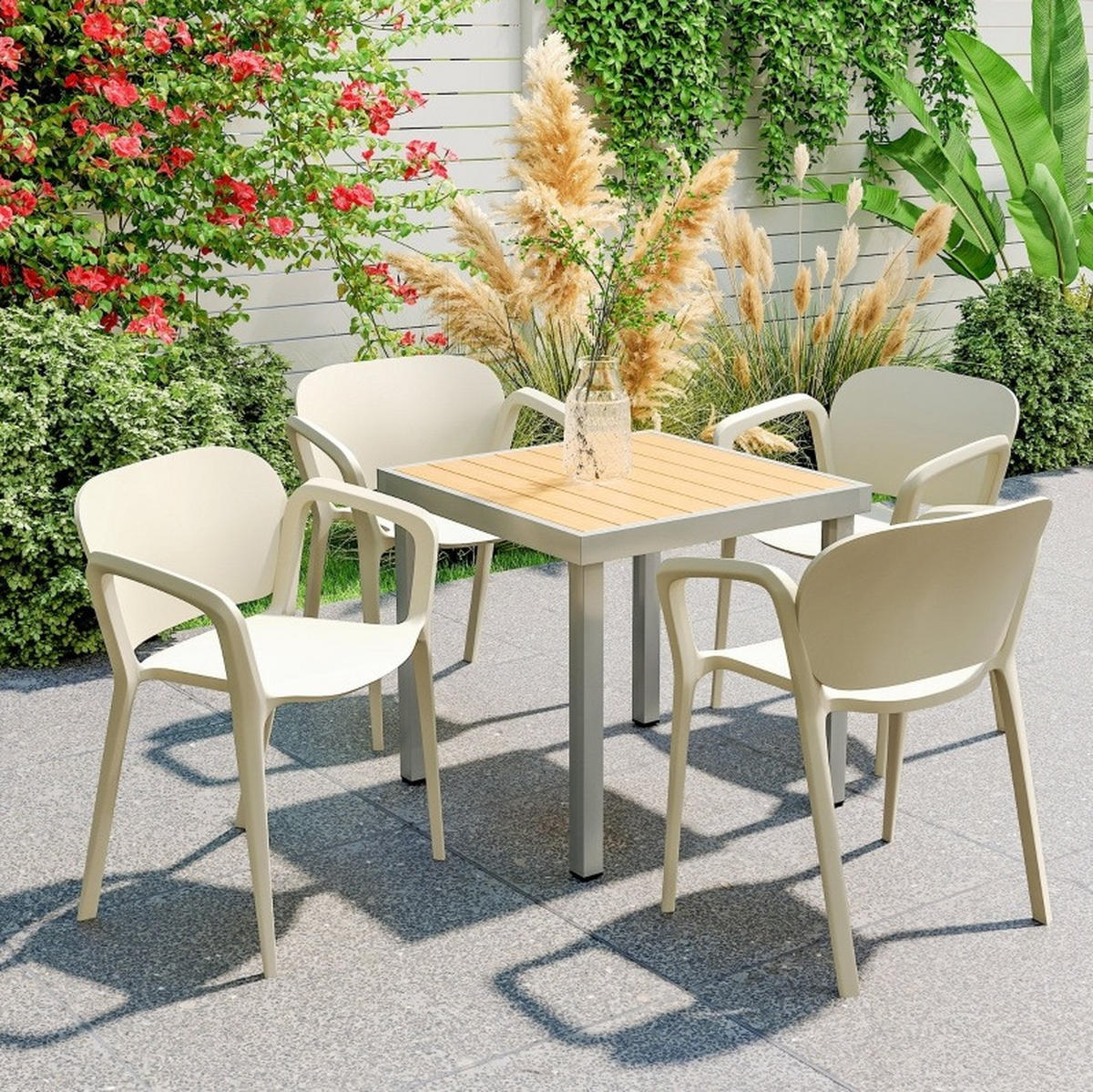 ZAHRADNÍ židle 60/56/75 cm bílá z plastu stohovatelná sada 4 ks s područkami - bílá, plast (56/75/60cm) - OKWISH