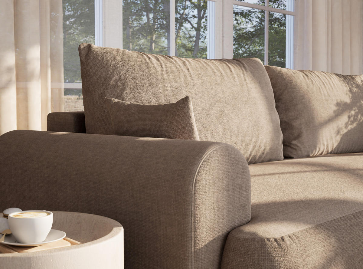 SOFA MIT SCHLAFFUNKTION Toluca Grau braun Chenille-Stoff - Graubraun/Schwarz, Holz/Holzwerkstoff (247/69/104cm) - Maison de Reve