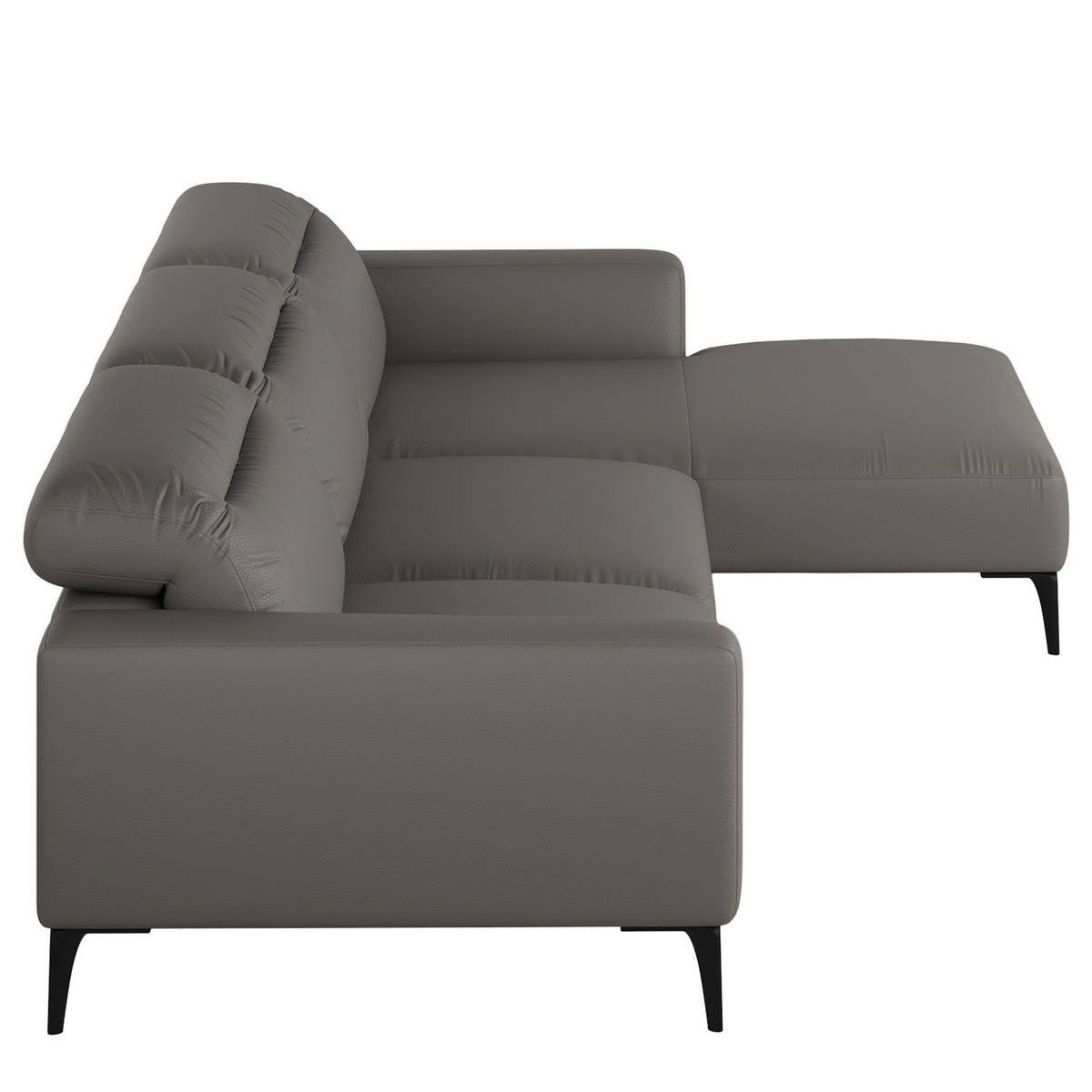 ECKSOFA mit Longchair - Schwarz/Grau, Leder/Metall (328/180cm) - home24