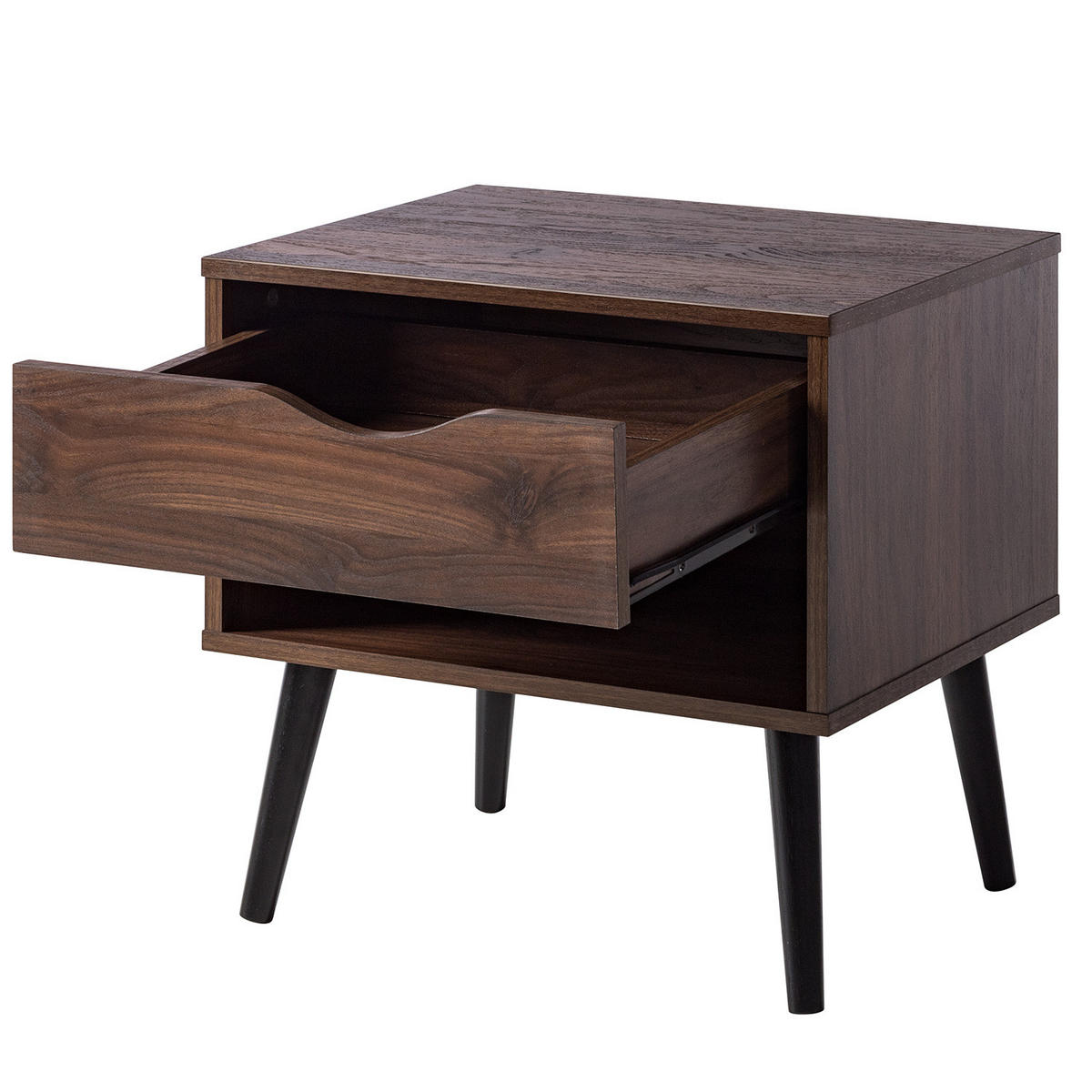 NACHTKOMMODE mit 1 schublade - Walnuss Dekor - Walnussfarben/Schwarz, Holzwerkstoff (50/49/39cm) - home24