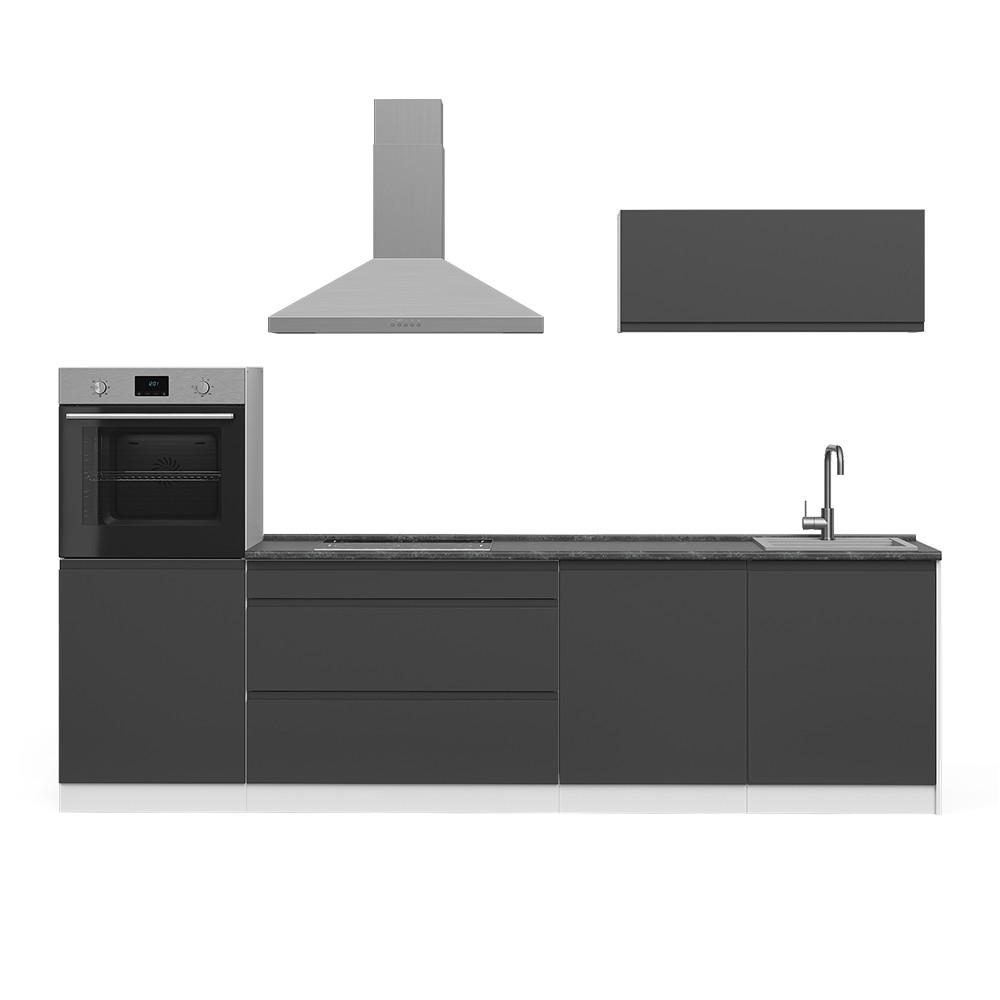 KÜCHENZEILE R-Line, Anthrazit/Weiß, 280 cm Arbeitsplatte Satin - Anthrazit/Weiß, Holzwerkstoff (280/143/60cm) - Vicco