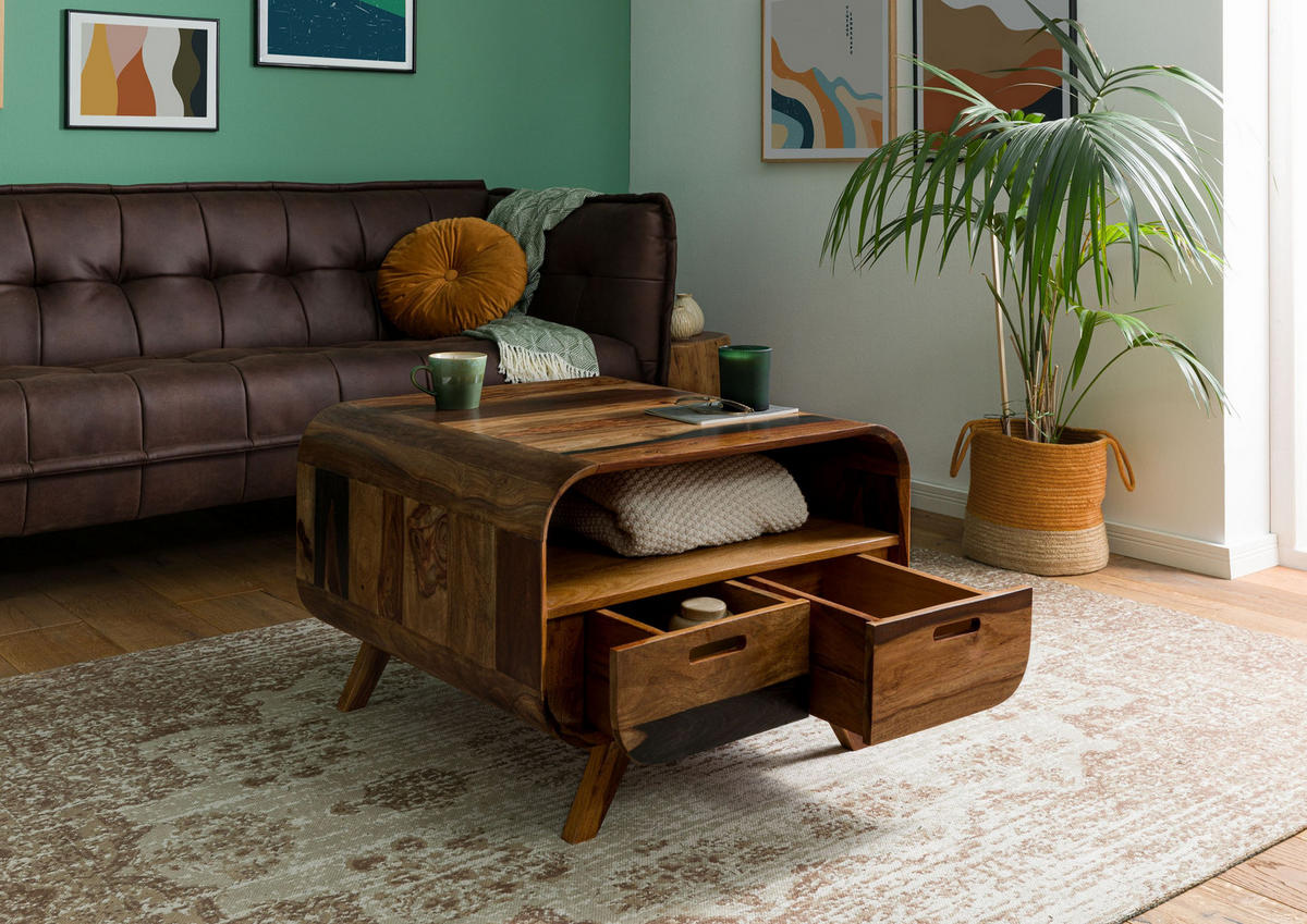COUCHTISCH Sheesham 70x70x50 dunkelbraun lackiert MAILAND #232 - Dunkelbraun, Holzwerkstoff (70/70/50cm) - Massivmoebel24