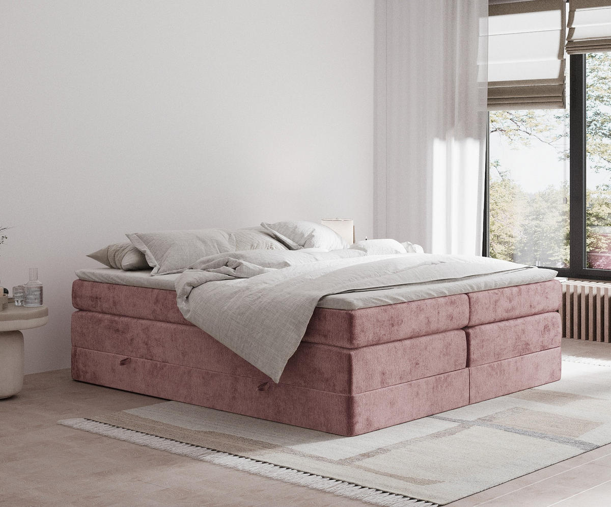 BOXSPRINGBETT Juniper Rosa 140/200 cm - Schwarz/Rosa, Holz/Holzwerkstoff (140/200cm) - Maison de Reve