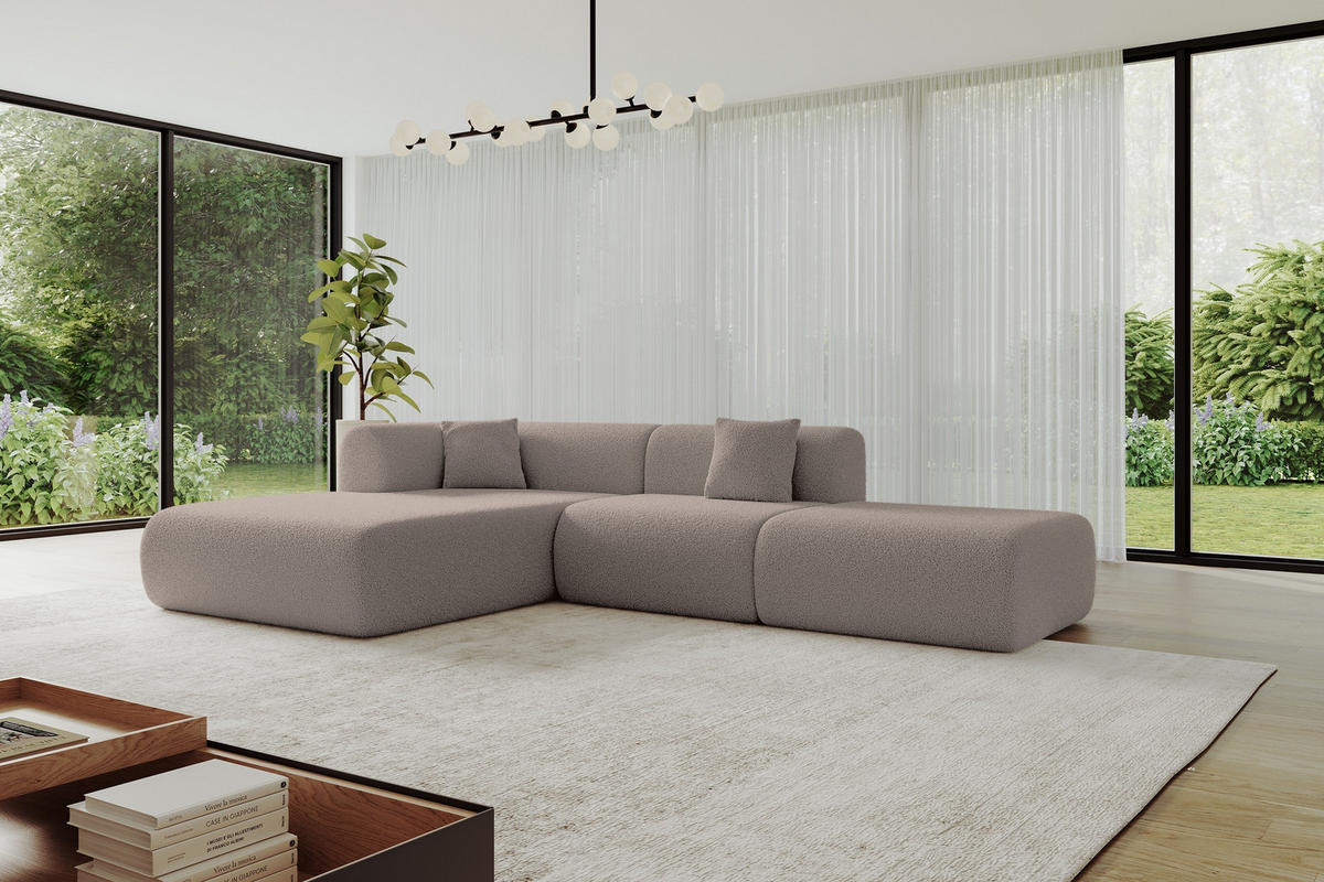 ECKSOFA Ottomane Links OVLY-L 289x176x71 Braun Bouclé - Schwarz/Braun, Holzwerkstoff/Kunststoff (176/289cm) - ALTDECOR