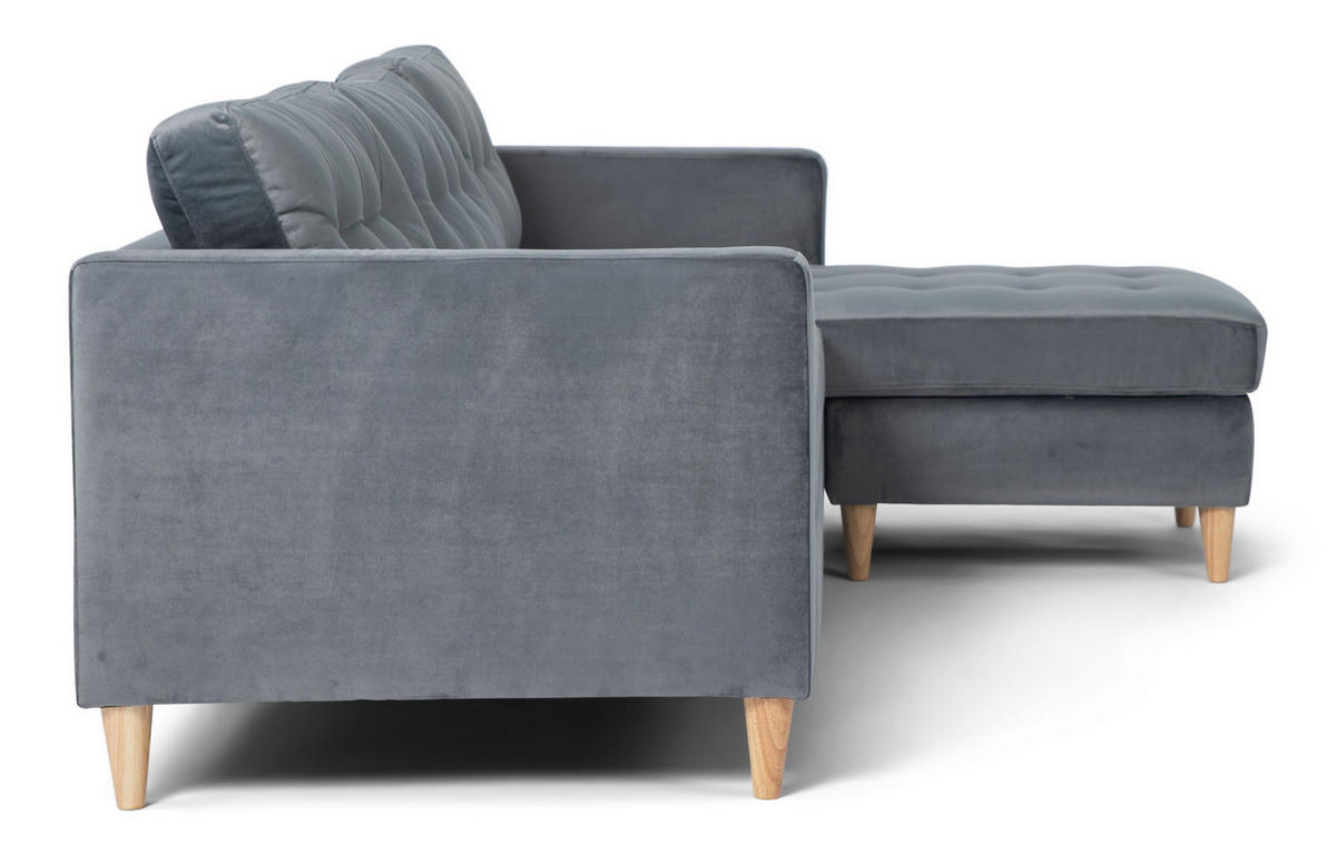 ECKSOFA Velours grau - Grau, Textil (219/151cm) - ebuy24