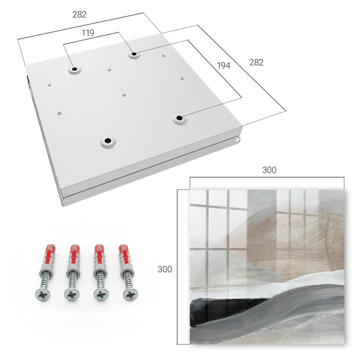 SCHLÜSSELBOX Weiß 30x30 cm – Türöffnung nach rechts - Pastellharmonie - Beige, Metall (30/30/5cm) - TULUP