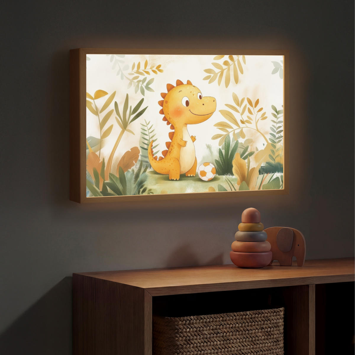 NACHTTISCHLAMPE MIT AKKU Dino - Fußball - Orange 60x40 cm - Beige, Holzwerkstoff (8/60/40cm) - OnlyWow