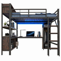 HOCHBETT 140x200 cm in Schwarz mit Schreibtisch, Kleiderschrank, LED und Steckdosen - Schwarz, Metall (140/200cm) - IVMEU