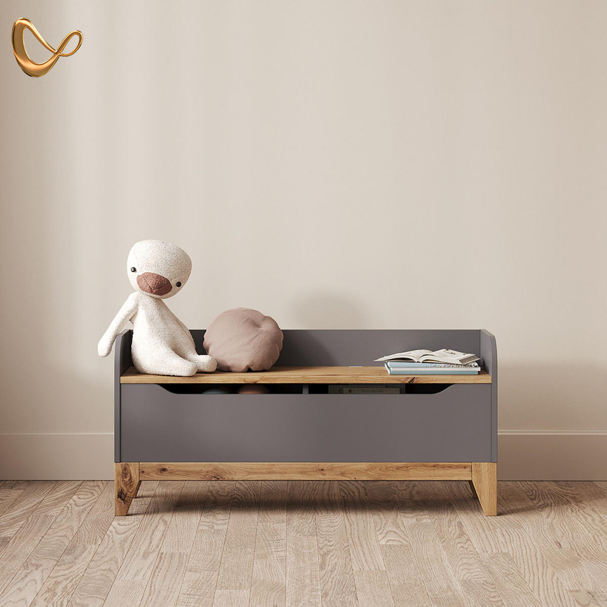 SPIELZEUGTRUHE Malia Grau/Artisan 107.2 x 50 cm mit Sitzbank - Eiche Artisan/Grau, Holzwerkstoff (107.2/30cm) - Livinity®